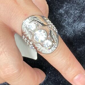 Lot of 30 silvertone Fashion cocktail rings + more